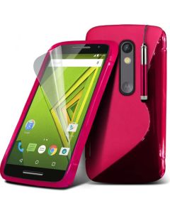 S-line Silicone Θήκη Σιλικόνης Ροζ + Μεμβράνη Οθόνης (Motorola Moto X Play)