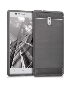 KWmobile Jelly Brushed Carbon Slim Case Θήκη Σιλικόνης (42695.01) Grey (Nokia 3)