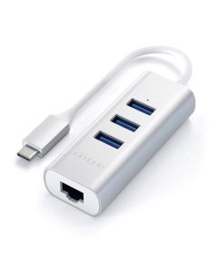 SATECHI Type-C 2 in1 USB 3.0 Aluminium 3 Port Hub with Ethernet - Silver