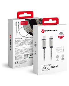 Forcell F-ENERGY C239 Metal 100W Καλώδιο Φόρτισης QC4.0 PD 5A Type C σε Type C 2m - Silver - MT82692