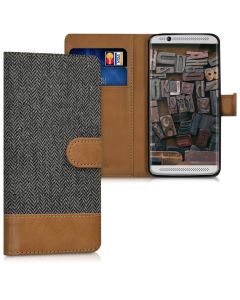 KWmobile Canvas Wallet Case (39363.05) Θήκη Πορτοφόλι με δυνατότητα Stand‏ Grey / Brown (ZTE Axon 7 Mini)