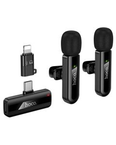 HOCO L20A Wireless Lavalier Double Microphone Lightning / Type-C Ασύρματο Μικρόφωνο - Black - MT80902