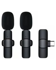 K1 Wireless Lavalier Microphone Double 2 in Set Ασύρματο Μικρόφωνο με Θύρα Type C - Black