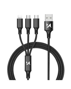 Wozinsky 3in1 Καλώδιο Φόρτισης και Μεταφοράς Δεδομένων Micro USB / Lightning / Type-C 2.8A - 1.2m - Black
