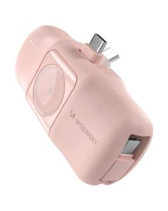 Wozinsky WF16-YCS 5000mAh 15W Type-C Mini Power Bank with Type-C Cable and Apple Watch Charger - Pink