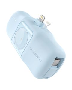 Wozinsky WF16-YLS 5000mAh 15W Lightning Mini Power Bank with Type-C Cable and Apple Watch Charger - Blue