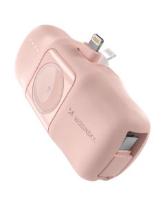 Wozinsky WF16-YLS 5000mAh 15W Lightning Mini Power Bank with Type-C Cable and Apple Watch Charger - Pink