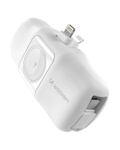 Wozinsky WF16-YLS 5000mAh 15W Lightning Mini Power Bank with Type-C Cable and Apple Watch Charger - White