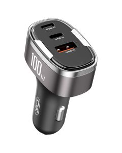 XO CC61 Car Charger 1xUSB-A / 1xType-C / 1xLightning PD QC 3.0 100W Φορτιστής Αυτοκινήτου - Gray