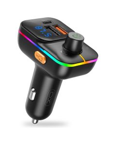 XO BCC09 FM Transmitter Car Charger 2xUSB + Type C 25W RGB Φορτιστής Αυτοκινήτου Black - MT82607
