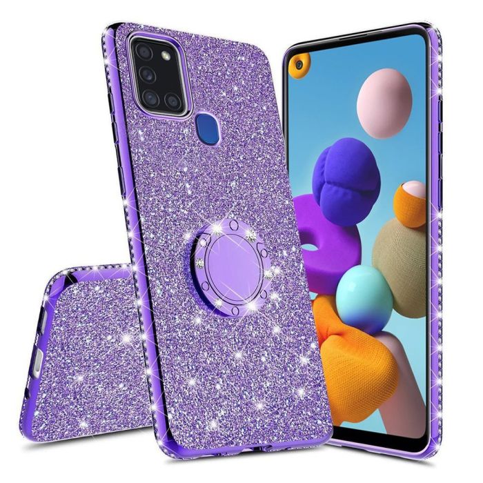 Diamond Ring Case με Electro Bumper και Glitter Purple Samsung Galaxy A21s