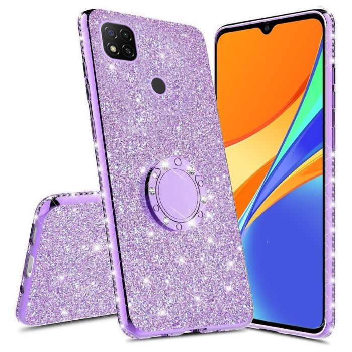 Diamond Ring Case με Electro Bumper και Glitter Purple Xiaomi Redmi 9c 1056