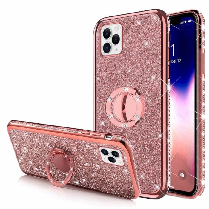 Diamond Ring Case με Electro Bumper και Glitter Rose Gold Iphone 11 1550