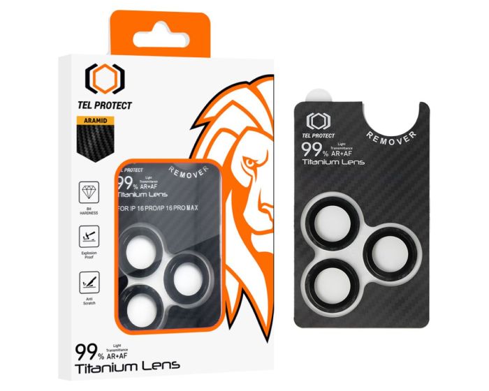Tel Protect Titanium Camera Lens 99% AR Tempered Glass Prοtector Aramid (iPhone 16 Pro / 16 Pro Max) - MT83706