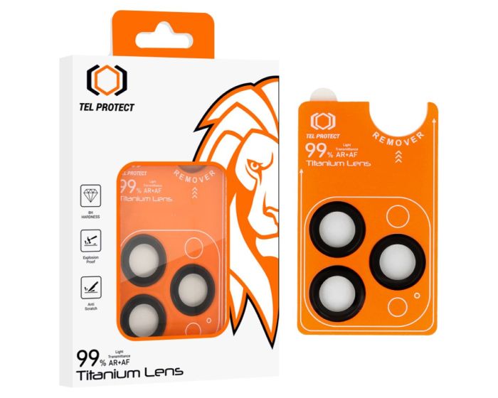 Tel Protect Titanium Camera Lens 99% AR Tempered Glass Prοtector Black (iPhone 17 Pro / 17 Pro Max) - MT84515