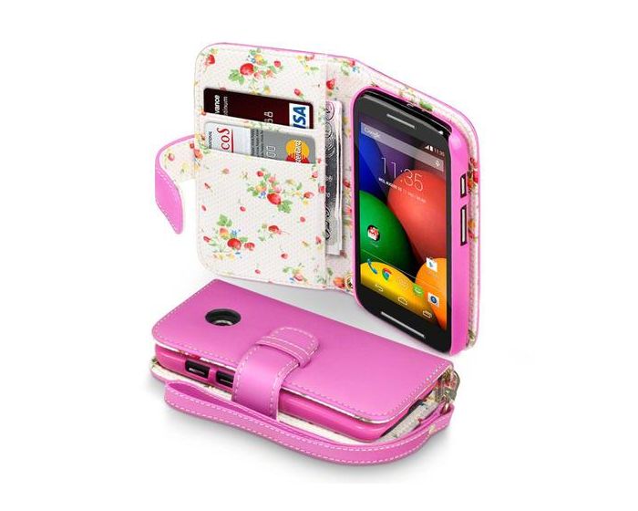 Terrapin Θήκη Πορτοφόλι Wallet Case (117-003-014) Ροζ - Flowers (Motorola Moto E)