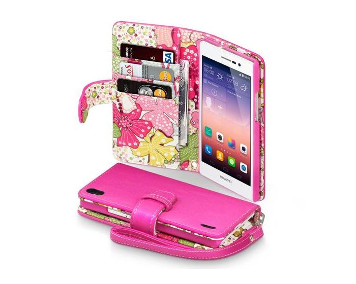 Terrapin Θήκη Πορτοφόλι Wallet Case (117-083-005) Pink - Flowers (Huawei Ascend P7)