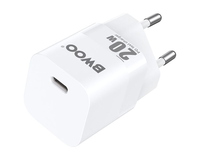 BWOO CDA155 Mini Wall Charger Type-C PD 20W Αντάπτορας Φόρτισης Τοίχου - White