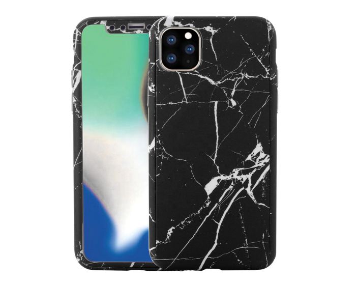 360 Full Cover Marble Case & Tempered Glass - No.13 Black (iPhone 11 Pro)