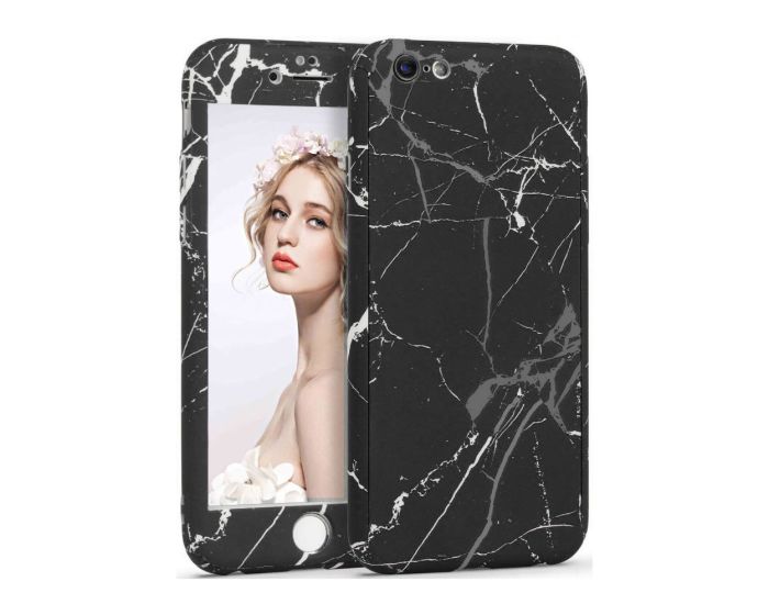 360 Full Cover Marble Case & Tempered Glass - No.13 Black (iPhone 6 Plus / 6s Plus)