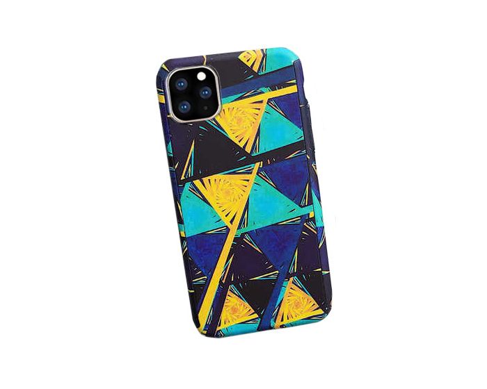360 Full Cover Marble Case & Tempered Glass - No.25 Black / Yellow / Blue (iPhone 11 Pro Max)