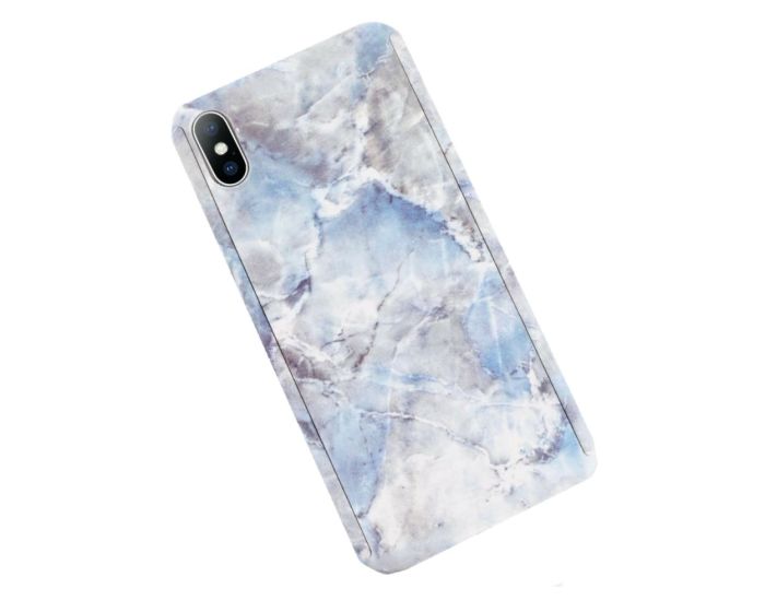 360 Full Cover Marble Case & Tempered Glass - No.4 Blue (iPhone Xs Max)