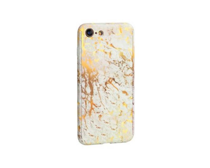 360 Full Cover Marble Case & Tempered Glass - No.7 Gold (iPhone 7 / 8 / SE 2020 / 2022)