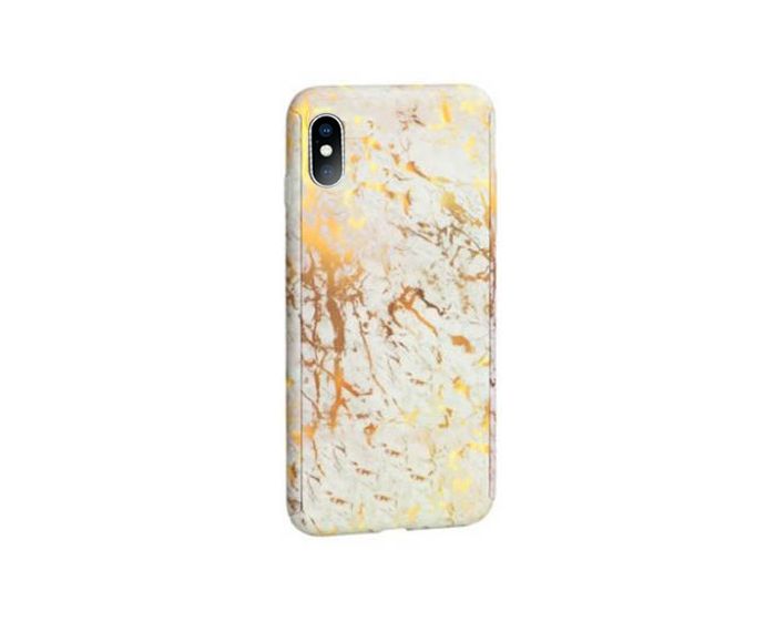 360 Full Cover Marble Case & Tempered Glass - No.7 Gold (iPhone XR)