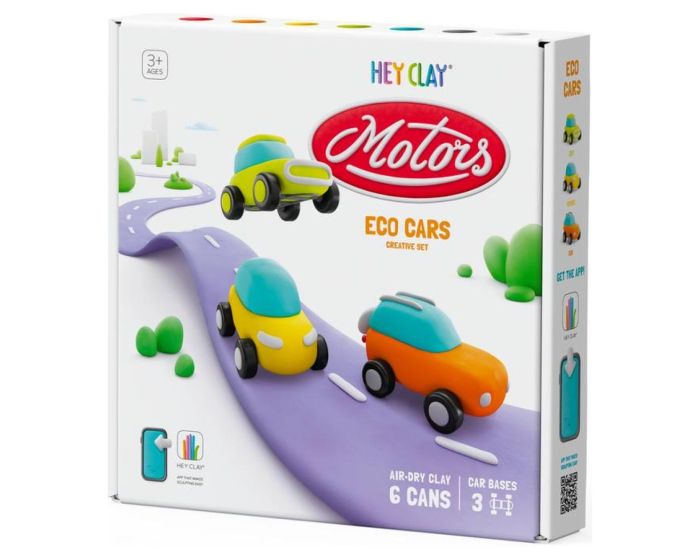 Hey Clay Motors Πολύχρωμος Πηλός - Eco Cars Set