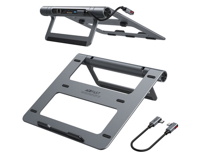 Acefast Multifunctional Type-C Laptop Stand with Removable Hub 2x USB 3.2 / TF / HDMI / RJ45 / PD 3.0 100W - Space Grey