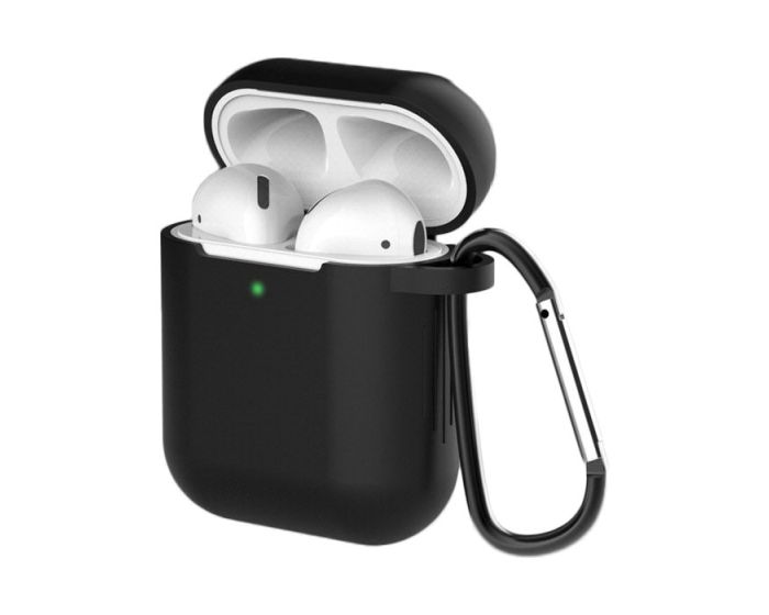 Silicone Airpods 1/2 Case with Keychain Carabiner Θήκη Σιλικόνης για Airpods 1/2 - Black