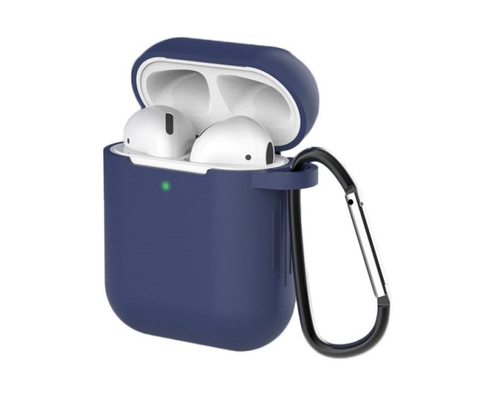 Silicone Airpods 1/2 Case with Keychain Carabiner Θήκη Σιλικόνης για Airpods 1/2 - Navy Blue