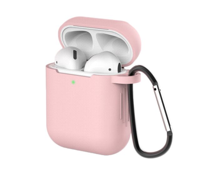 Silicone Airpods 1/2 Case with Keychain Carabiner Θήκη Σιλικόνης για Airpods 1/2 - Pink