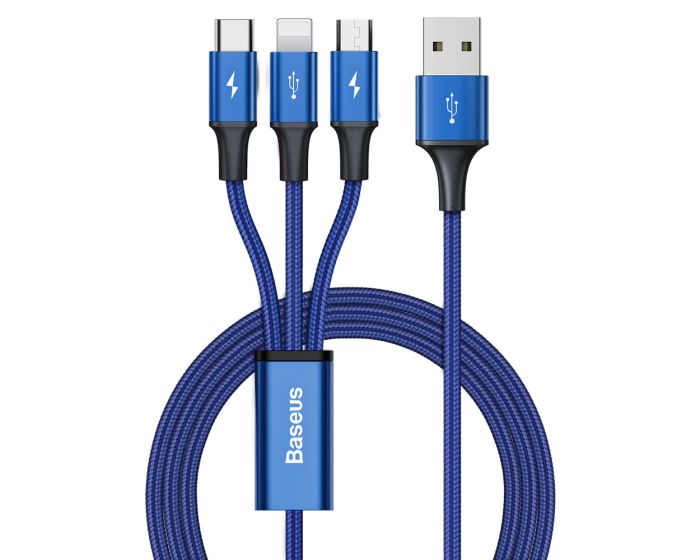 Baseus Rapid 3in1 USB to Lightning / Type-C / micro USB (CAJS000003) 3.5A Καλώδιο Φόρτισης 1.2m Blue