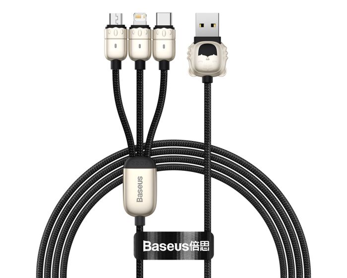 Baseus Year of the Tiger 3in1 USB to Lightning / Type-C / micro USB (CASX010001) 3.5A Καλώδιο Φόρτισης 1.2m Black