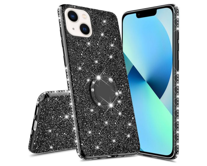 Diamond Ring Case με Electro Bumper και Glitter - Black (iPhone 13 Mini)