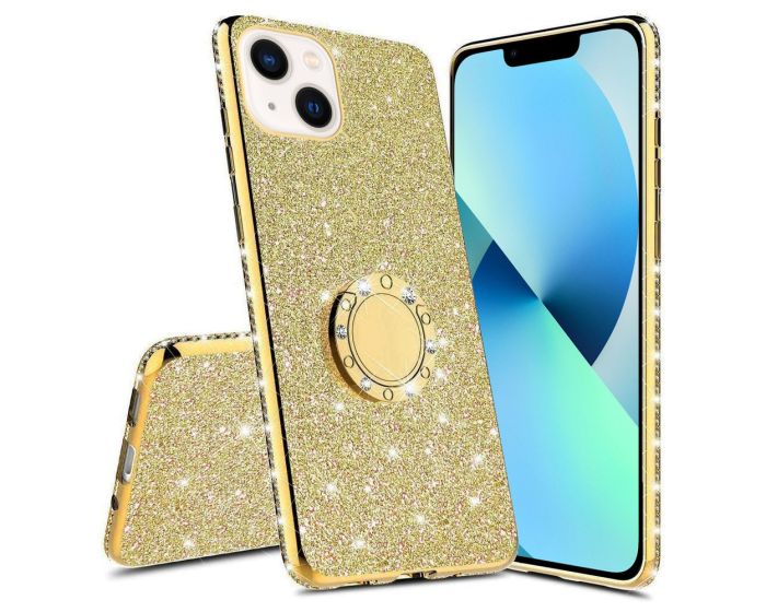 Diamond Ring Case με Electro Bumper και Glitter - Gold (iPhone 13 Mini)