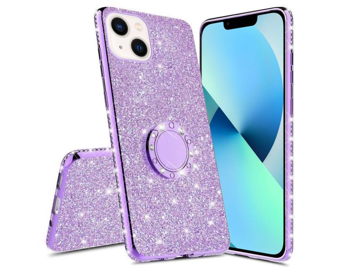 Diamond Ring Case με Electro Bumper και Glitter - Purple (iPhone 13 Mini)