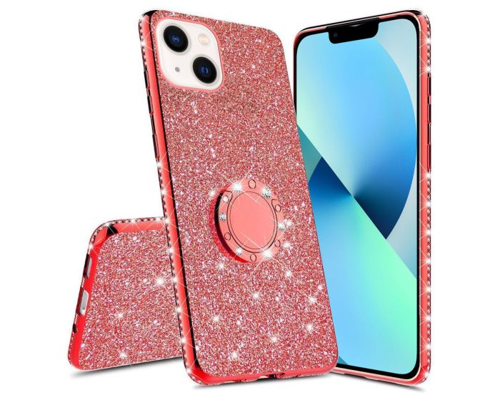 Diamond Ring Case με Electro Bumper και Glitter - Red (iPhone 13 Mini)