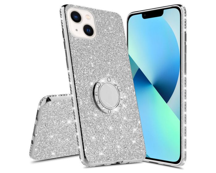 Diamond Ring Case με Electro Bumper και Glitter - Silver (iPhone 13 Mini)