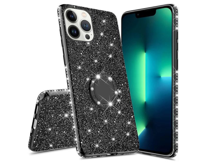 Diamond Ring Case με Electro Bumper και Glitter - Black (iPhone 13 Pro)