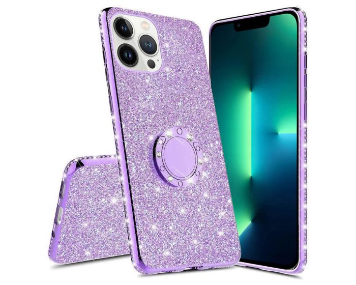 Diamond Ring Case με Electro Bumper και Glitter - Purple (iPhone 13 Pro)