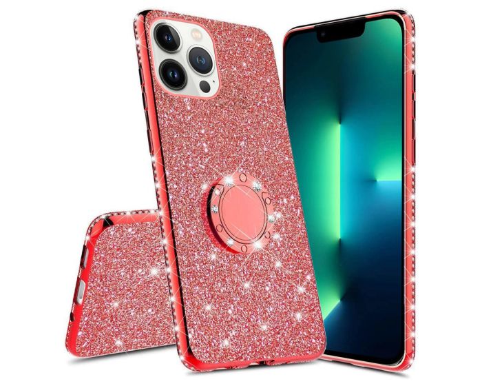 Diamond Ring Case με Electro Bumper και Glitter - Red (iPhone 13 Pro)