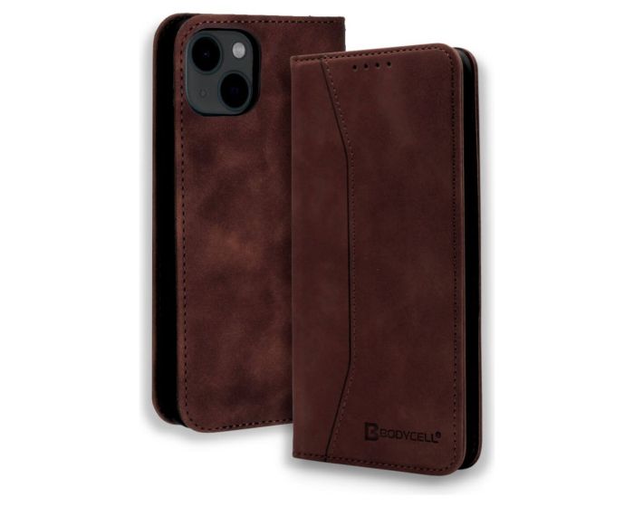 Bodycell PU Leather Book Case Θήκη Πορτοφόλι με Stand - Dark Brown (iPhone 13 Pro)