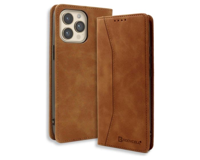 Bodycell PU Leather Book Case Θήκη Πορτοφόλι με Stand - Brown (iPhone 14 Pro)