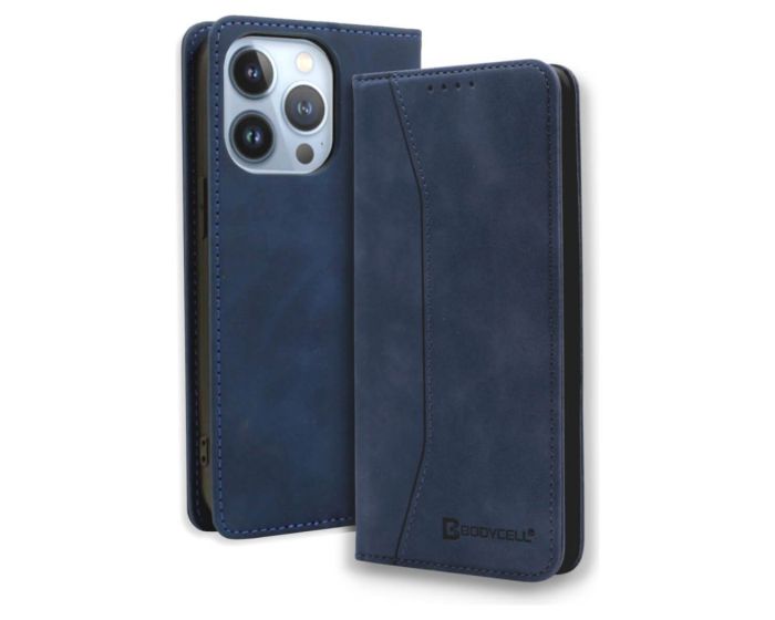 Bodycell PU Leather Book Case Θήκη Πορτοφόλι με Stand - Blue (iPhone 14 Pro)