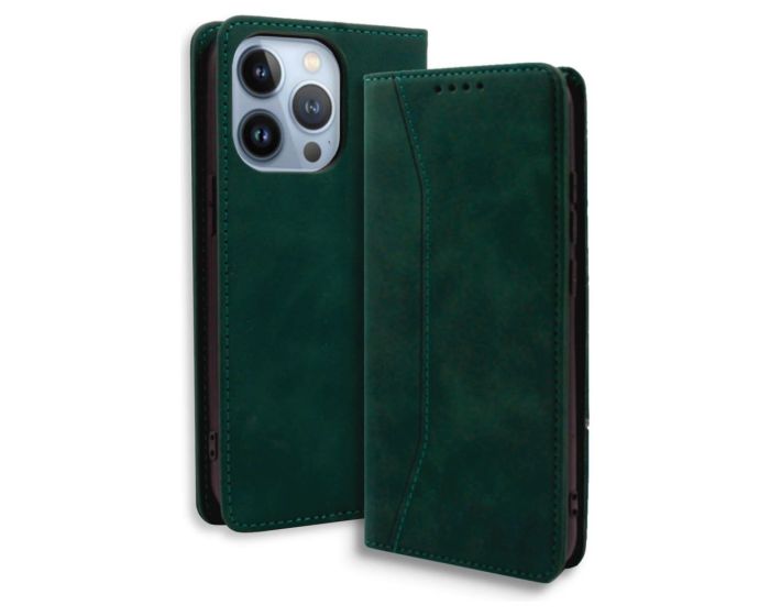 Bodycell PU Leather Book Case Θήκη Πορτοφόλι με Stand - Green (iPhone 14 Pro)