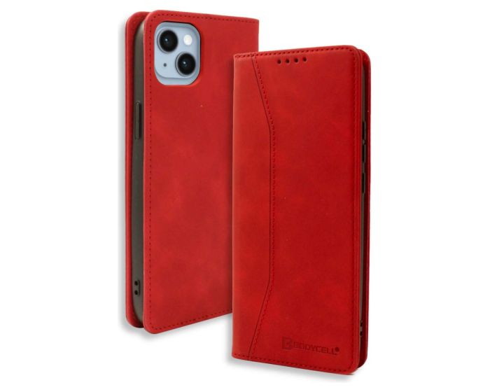 Bodycell PU Leather Book Case Θήκη Πορτοφόλι με Stand - Red (iPhone 14 Plus)