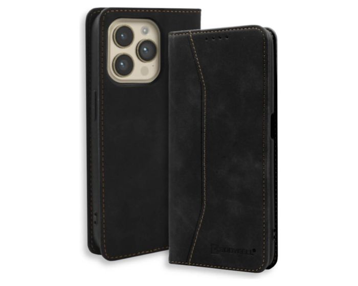 Bodycell PU Leather Book Case Θήκη Πορτοφόλι με Stand - Black (iPhone 15 Pro)