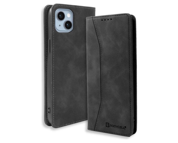 Bodycell PU Leather Book Case Θήκη Πορτοφόλι με Stand - Black (iPhone 15 Plus)
